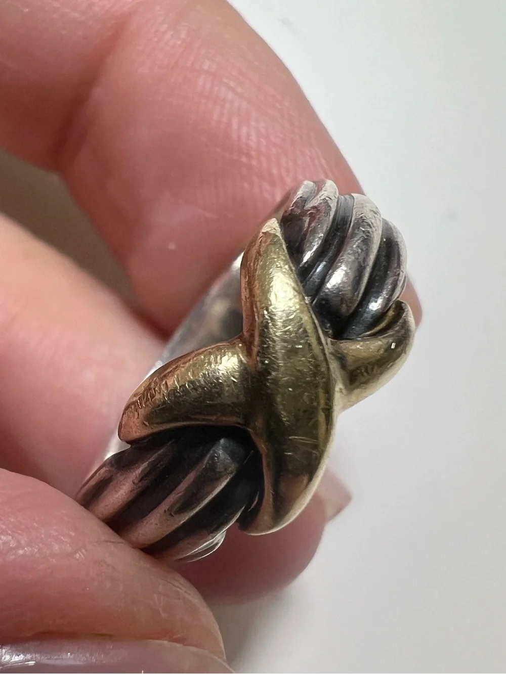Two-Tone Sterling Silver and 18K Gold Crossover Ring